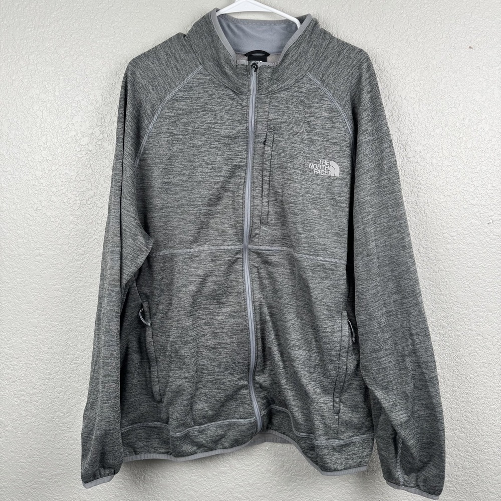 The North Face Jacket Mens 2XL Gray Full Zip Fleece Chest Pocket Outdoors Raglan